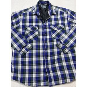 VTG Woolrich McFarlyn Shacket Sz. XL Blue Plaid Quilted Gorpcore VTG Cabincore